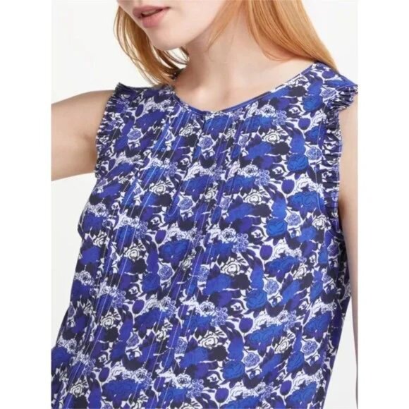 Boden Clara Sleeveless Floral Print Top in Blue and White Size 6 - Picture 2 of 16